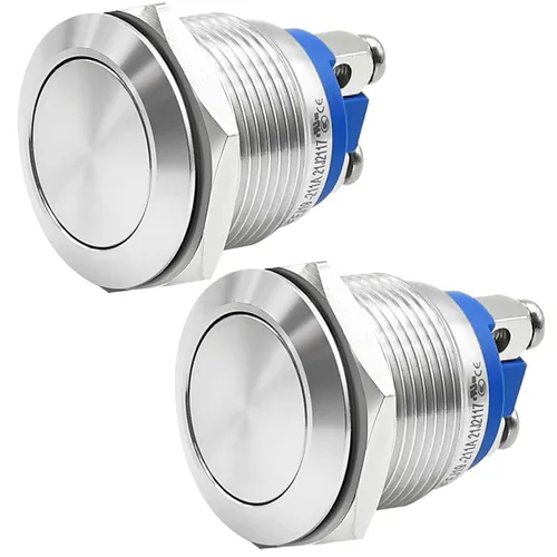 Miniatura 9 de 2 piezas de interruptor de botón de presión de 19 mm, negro, momentáneo, impermeable IP67, metal, plano, redondo, 3/4 pulgadas, 12 V, 24 V, 36 V