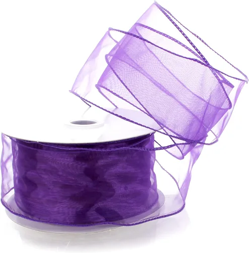 Miniatura 27 de Cinta de organza transparente con alambre de 2.5 pulgadas, color plateado de 10 yardas