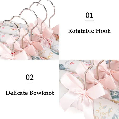 Miniatura 4 de NEOVIVA Perchas acolchadas para ropa de mujer, perchas acolchadas con estampado floral para mujer, sin ganchos de hombro para adultos, perchas