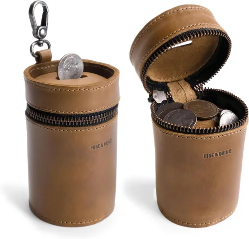 Miniatura 10 de Hide & Drink, Caja de dinero, cubo de alcancía, bolsa con cremallera, organizador de efectivo, funda para monedas, cuero de grano completo, hecho a
