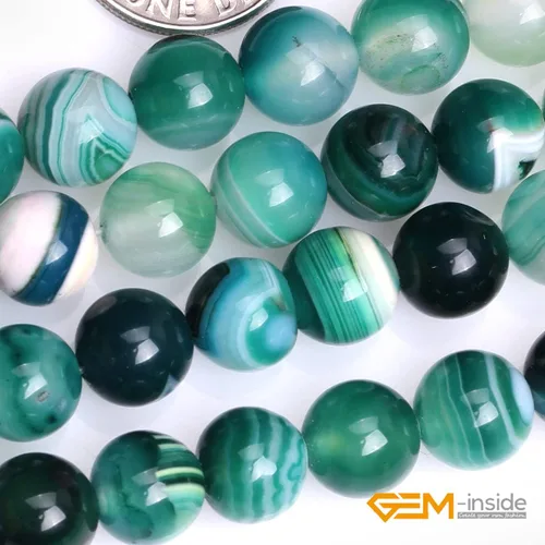 Miniatura 5 de GEM-Inside - Cuentas sueltas de ágata verde con bandas de energía natural, cuentas de energía natural para hacer joyas, 0.315 in, redondas, 15 Ágata
