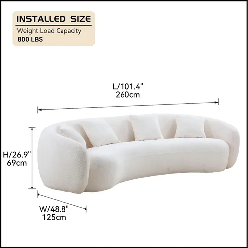 Miniatura 2 de WILLIAMSPACE Sofá curvado de 101 pulgadas, moderno sofá boucle tapizado de gran tamaño con 4 almohadas, sofá de peluche de 4 asientos para sala