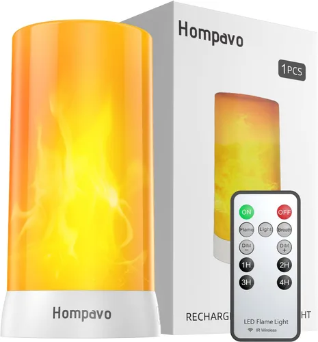 Miniatura 9 de Hompavo 【Actualizado】 Luces LED de llama, 4 modos de velas recargables sin llama con batería, linternas parpadeantes impermeables en pilar para sala
