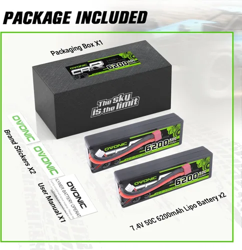 Miniatura 6 de OVONIC 2S Lipo Battery 50C 6200mAh 7.4V Lipo Batería con conector T estilo Dean para 1/8 1/10 RC coche, camión, barco (2 paquetes)