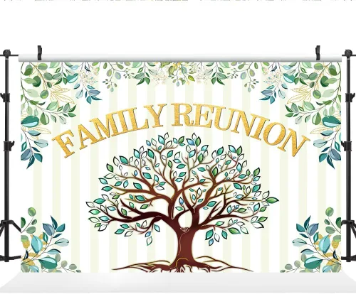 Miniatura 2 de Lofaris Telón de fondo de reunión familiar de 5 x 3 pies, árbol genealógico, hojas de eucalipto, bienvenidos a nuestros miembros de la familia