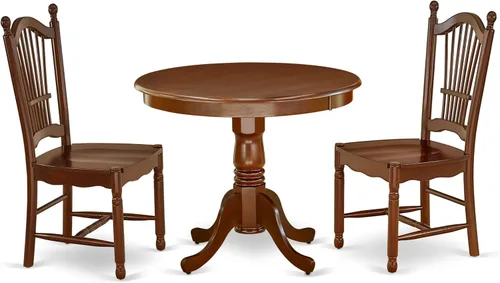 Miniatura 15 de East West Furniture ANDO3-BCH-W Juego de mesa de comedor de 3 piezas contiene una mesa redonda de madera con pedestal y 2 sillas de comedor