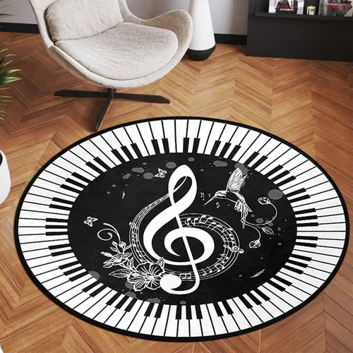 Miniatura 6 de keepcute Alfombra redonda de música, notas de piano, tapete antideslizante para el suelo, alfombra redonda para dormitorio, sala de estar, estudio