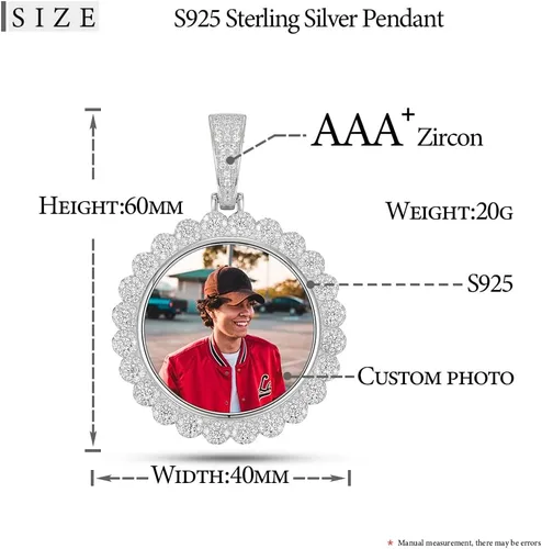 Miniatura 4 de YIMERAIRE Collar con colgante de imagen de plata de ley 925 para hombres y mujeres, collar personalizado con foto personalizada, collares de plata