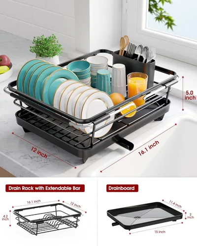 Miniatura 4 de Sakugi - Estante extensible para secar platos sobre el fregadero con escurridor de platos, organización del fregadero y elementos esenciales