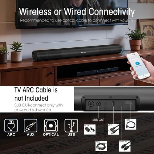 Miniatura 3 de BESTISAN Barra de sonido con graves mejorados: woofer doble más grande y puertos de graves duales, barra de sonido para Smart TV, barra de sonido