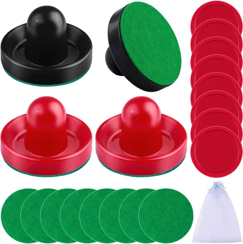 URATOT Accesorios de hockey de aire - Empujadores, discos y paletas (4 empujadores, 8 discos rojos, 8 almohadillas verdes)