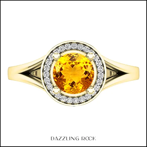 Miniatura 174 de Dazzlingrock Collection Anillo de compromiso redondo de 0.276 in con halo de diamante blanco y vástago dividido para ella en oro macizo de 14