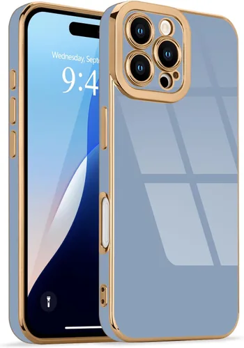 Miniatura 149 de Lafunda Diseñada para iPhone 13 Pro, fundas lujosas con chapado lindo para mujeres y niñas, elegante borde dorado, a prueba de golpes, TPU con funda