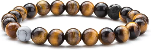 Hamoery Pulsera elástica con cuentas de piedra de ojo de tigre de 0.315in para hombres y mujeres, pulsera de yoga de piedra natural, Piedra
