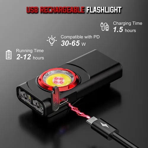 Miniatura 8 de Linterna EDC recargable Hopedone, linterna LED mini de 700 lúmenes con 8 modos, fuentes de luz duales, linterna magnética con clip, impermeable