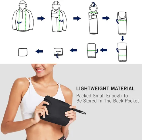Miniatura 6 de Baleaf - Chaquetas impermeables para mujer, cortavientos reflectantes, plegables, ligeras, para correr, ciclismo, con capucha