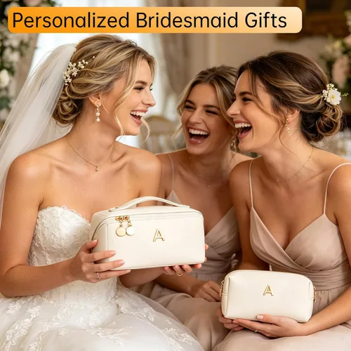 Miniatura 2 de Regalos de cumpleaños para mujeres y adolescentes, juego de bolsas organizadoras de maquillaje con iniciales personalizadas, bolsa de cosméticos