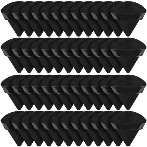 Suclain 48 esponjas triangulares de terciopelo suave para maquillaje en polvo de cara, esponjas triangulares para base cosmética húmeda y seca, Negro