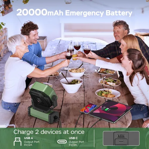 Miniatura 2 de KITWLEMEN - Ventilador de camping con luz - Ventilador recargable de 20,000 mAh con batería, tiempo máximo de funcionamiento de 60 horas, 4