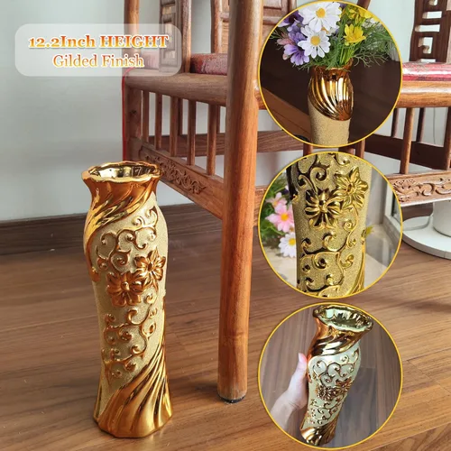 Miniatura 2 de Jarrón de cerámica abierto dorado para decoración del hogar, centro de mesa, florero creativo contemporáneo para boda, inauguración de la casa