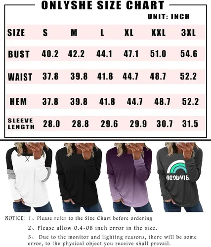 Miniatura 6 de ONLYSHE - Sudadera para mujer, cuello redondo, casual, holgada camiseta manga larga