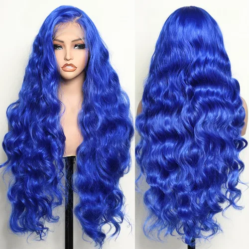 Miniatura 18 de SOKU Peluca negra de encaje frontal de 13 x 6 pulgadas, 32 pulgadas de largo, ligera, línea de cabello prearrancada con abuelitos, encaje suizo