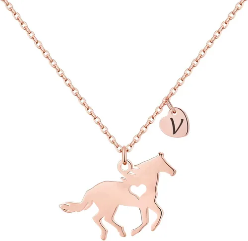 Miniatura 63 de MONOOC Collar de regalo para niñas con colgante de caballo - Collar de caballo delicado de acero inoxidable con corazón, 26 iniciales de la A a la Z