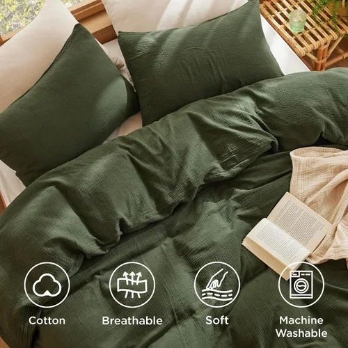 Miniatura 9 de Bedsure Funda de edredón 100% de muselina de algodón, tamaño Queen, funda de edredón de gasa ultrasuave, juego de cama transpirable y ligero