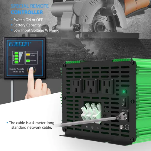 Miniatura 2 de EDECOA Inversor de corriente de onda sinusoidal pura de 3000 W 3000 vatios CC 12 V a 110 V 120 V AC inversor solar con 3 salidas y bloque