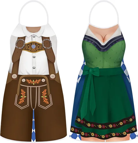 Miniatura 11 de Hillban 2 delantales de Oktoberfest para mujeres y hombres, delantal alemán para disfraz de Oktoberfest para parejas, cocinar, barbacoa, regalos