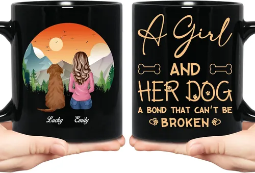 Miniatura 2 de WHIDOBE Taza personalizada de perro (niña – perro) personalizada de 11 onzas, 15 onzas con avatares, nombres, razas – Taza «Dog Mom» para mujeres