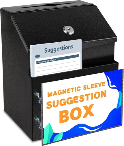 Caja de sugerencias con ranura y cerradura de metal de 8.4 x 5.8 x 7.0 pulgadas Compartimento de almacenamiento incorporado con soporte magnético