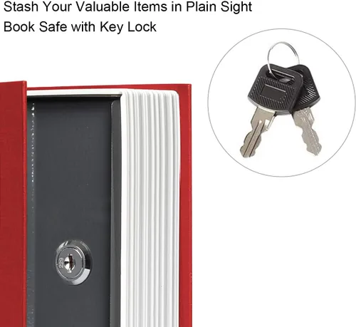 Miniatura 3 de Jssmst Caja fuerte de libro con cerradura de llave, Caja fuerte de diversión de diccionario, Libro oculto secreto, Caja de metal con cerradura Rojo