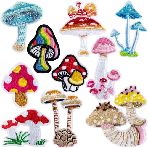 PAGOW 10 parches de hongos para planchar para ropa, mini calcomanías de naturaleza para ropa, vestido, sombrero, pantalones, zapatos, cortina,