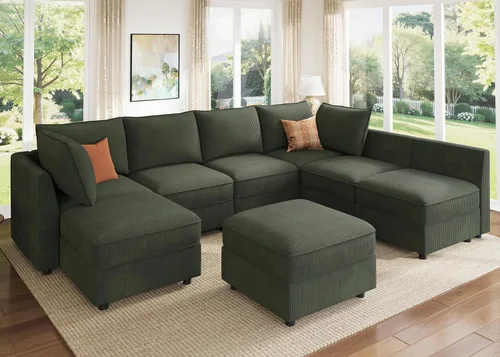 Miniatura 55 de HONBAY Sofá seccional modular con almacenamiento en forma de L sofá seccional, sofás convertibles para sala de estar - verde