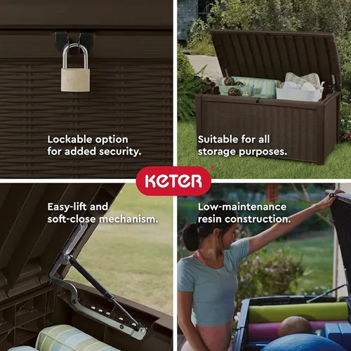 Miniatura 3 de Keter Borneo Caja de Cubierta de Resina de 110 Galones - Organización y Almacenamiento para Muebles de Patio, Cojines de Exterior, Almohadas