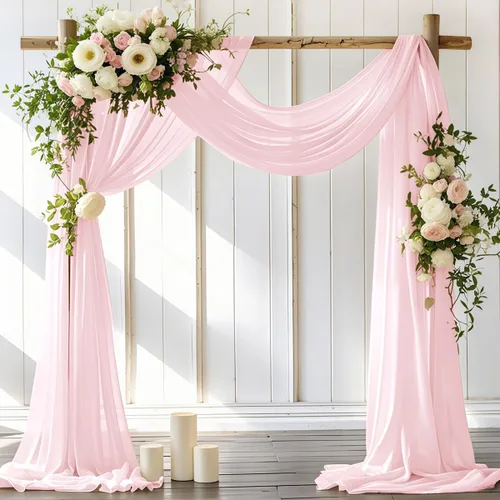 Miniatura 21 de LINXTAR Tela de Cortinaje para Arco de Boda 2 Paneles 30'' x 18FT Rosa Empolvado Gasa Chiffon Transparente Cortinaje de Arco para Cabina de Fotos