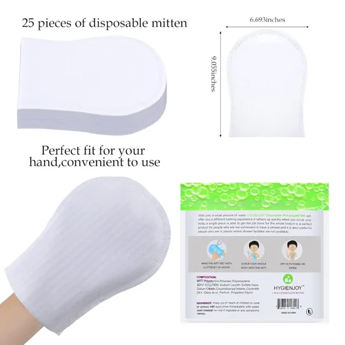Miniatura 2 de HYGIENJOY - Toallitas de baño sin enjuague (25 unidades), desechables sin enjuague corporal, más cómodas de usar, toallitas de ducha con manoplas