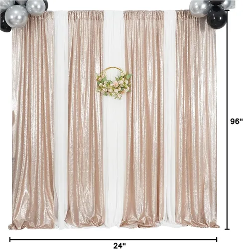 Miniatura 9 de Poise3EHome - Cortinas de lentejuelas con purpurina champagne, 2 piezas de 2 x 8 pies, paneles de purpurina para fiesta de Halloween, fiesta