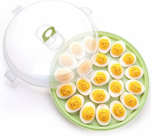 Miniatura 14 de HANSGO - Recipientes para huevos rellenos con tapa, 3 piezas, bandejas portaplatos para huevos rellenos con 66 ranuras para fiestas y cocinas, verde