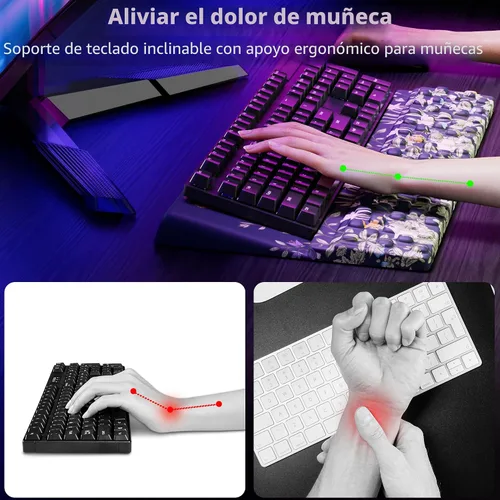 Miniatura 2 de Ospelelf Almohadilla de Soporte para Teclado con Reposamuñecas, Cómodo Elevador Ergonómico Portátil para Teclado para Oficina y Hogar Flowery