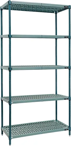 Miniatura 3 de QUANTUM STORAGE SYSTEMS RPWR72-1860E - Estantes de plástico para poste de metal ventilado resistente, 4 estantes de epoxi azul, 72 pulgadas de alto