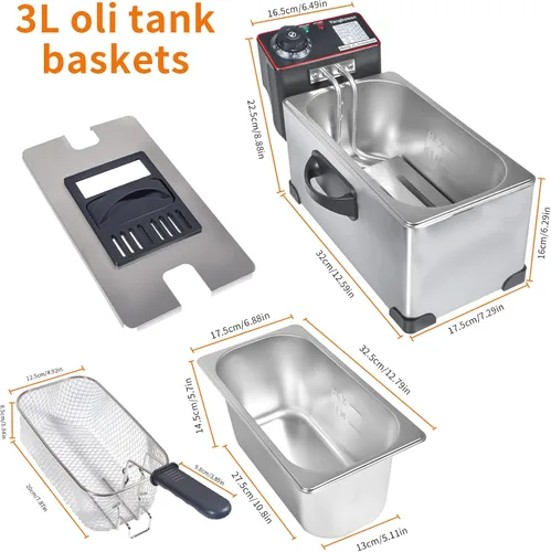 Miniatura 8 de Freidora eléctrica de 2.5 litros de capacidad, tapa de 1300 W con ventana de visualización y filtro de olor, temperatura ajustable, cesta extraíble