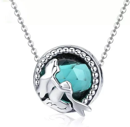 Miniatura 4 de Abalorio de cola de sirena azul y concha de plata de ley 925 con dije de océano para pulsera y collar