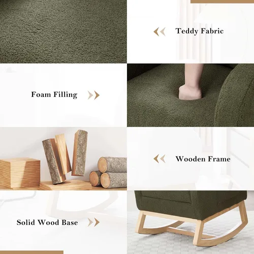 Miniatura 7 de Mecedora de lactancia de 40 pulgadas, sillas de guardería con reposapiés ajustable, respaldo alto, sillón tapizado con bolsillos laterales, mecedora
