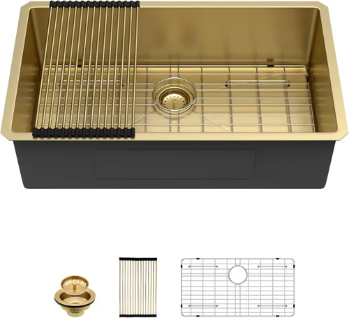 Miniatura 29 de Sarlai - Fregadero de cocina, de 30 x 18 pulgadas, empotrado, simple, de acero inoxidable calibre 16