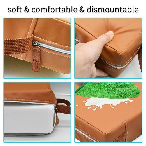 Miniatura 4 de Asiento elevador infantil para mesa de comedor, de PU lavable con dobles correas seguras, fondo antideslizante, asiento elevador para comedor