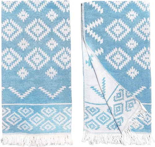 RAY SILVER Aztec - Juego de 2 toallas de mano turcas 100% algodón, peshtemal, tacto suave, 18 x 36 pulgadas, peso ligero, para viajes, campamento,