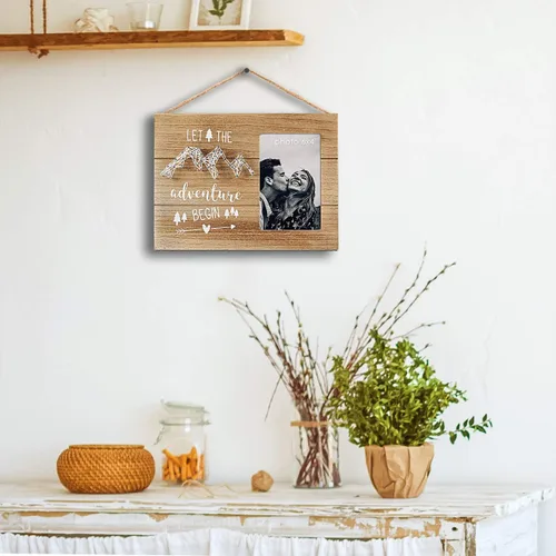 Miniatura 4 de VILIGHT Regalos para novios y novias – Regalos de felicitación para parejas recién comprometidas – Let The Adventure Begin Marco de fotos rústico