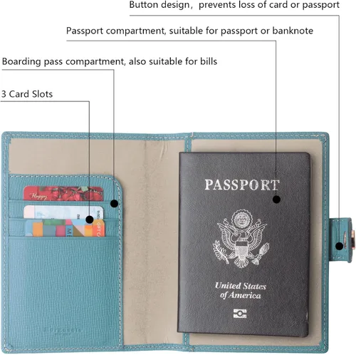Miniatura 5 de Portapasaportes de cuero auténtico para pasaporte, con bloqueo Rfid - con compartimento para documentos de identificación